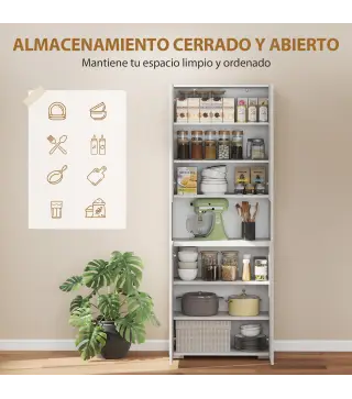 Alacena de Cocina con 4 Puertas Compartimento Abierto Estantes Ajustables 68x34x180 cm Blanco Brillo