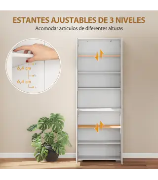 Alacena de Cocina con 4 Puertas Compartimento Abierto Estantes Ajustables 68x34x180 cm Blanco Brillo