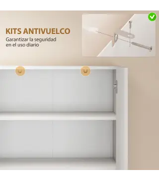Alacena de Cocina con 4 Puertas Compartimento Abierto Estantes Ajustables 68x34x180 cm Blanco Brillo