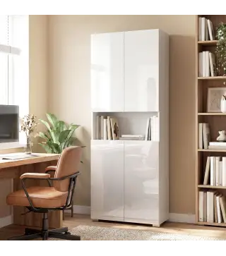 Alacena de Cocina con 4 Puertas Compartimento Abierto Estantes Ajustables 68x34x180 cm Blanco Brillo