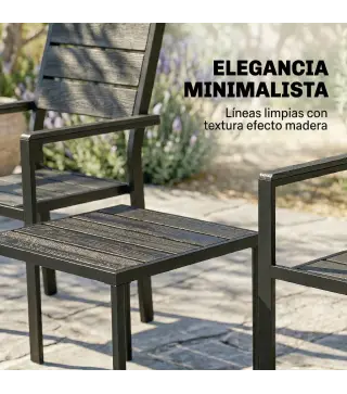 Conjunto de Jardín de 3 Piezas con 2 Sillas y Mesa de HDPE Diseño Listones Efecto Madera para Patio Balcón Negro