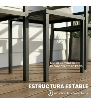 Conjunto de Jardín de 3 Piezas con 2 Sillas y Mesa de HDPE Diseño Listones Efecto Madera para Patio Balcón Negro