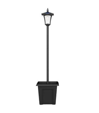 Farola Solar Exterior de Jardín con Macetero Poste de Aluminio IP44 Encendido/Apagado Automático 33x33x160 cm Negro