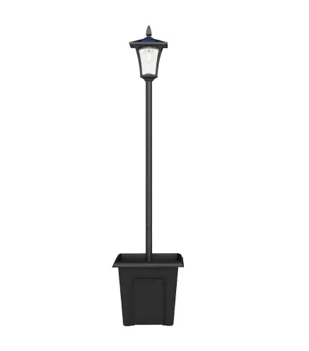 Farola Solar Exterior de Jardín con Macetero Poste de Aluminio IP44 Encendido/Apagado Automático 33x33x160 cm Negro