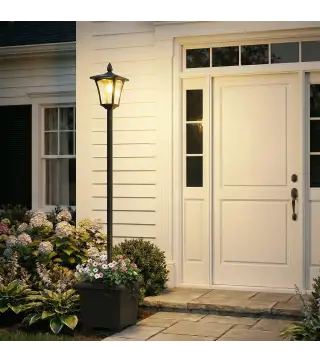 Farola Solar Exterior de Jardín con Macetero Poste de Aluminio IP44 Encendido/Apagado Automático 33x33x160 cm Negro