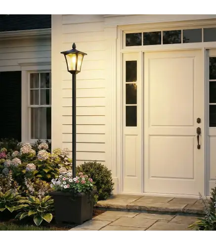 Farola Solar Exterior de Jardín con Macetero Poste de Aluminio IP44 Encendido/Apagado Automático 33x33x160 cm Negro