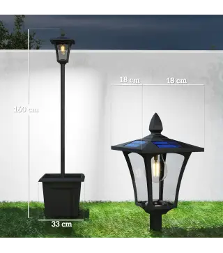 Farola Solar Exterior de Jardín con Macetero Poste de Aluminio IP44 Encendido/Apagado Automático 33x33x160 cm Negro