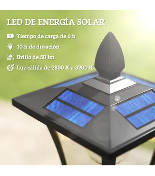 Farola Solar Exterior de Jardín con Macetero Poste de Aluminio IP44 Encendido/Apagado Automático 33x33x160 cm Negro