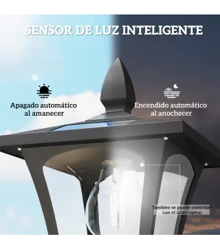 Farola Solar Exterior de Jardín con Macetero Poste de Aluminio IP44 Encendido/Apagado Automático 33x33x160 cm Negro