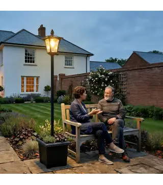 Farola Solar Exterior de Jardín con Macetero Poste de Aluminio IP44 Encendido/Apagado Automático 33x33x160 cm Negro