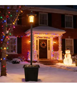 Farola Solar Exterior de Jardín con Macetero Poste de Aluminio IP44 Encendido/Apagado Automático 33x33x160 cm Negro