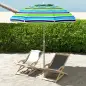 Sombrilla de Playa Ø178x205 cm con Reclinación 45° Altura Ajustable Anti-UV Impermeable y Bolsa de Transporte Multicolor
