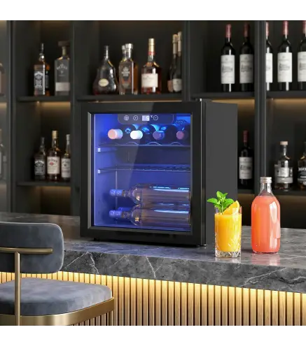 Vinoteca 12 Botellas Nevera para Vinos con Capacidad de 36 L Temperatura Ajustable 4-16℃ Puerta de Vidrio Luz LED Negro