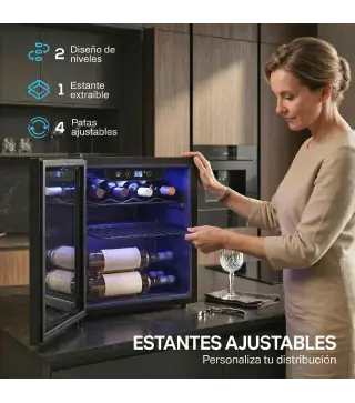 Vinoteca 12 Botellas Nevera para Vinos con Capacidad de 36 L Temperatura Ajustable 4-16℃ Puerta de Vidrio Luz LED Negro