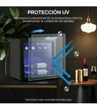Vinoteca 12 Botellas Nevera para Vinos con Capacidad de 36 L Temperatura Ajustable 4-16℃ Puerta de Vidrio Luz LED Negro