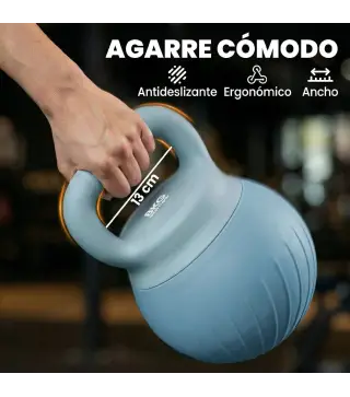 Pesa Rusa 8 kg Kettlebell Relleno de Arena Metálica y Mango Antideslizante para Entrenamiento 27x20x20 cm Azul Claro
