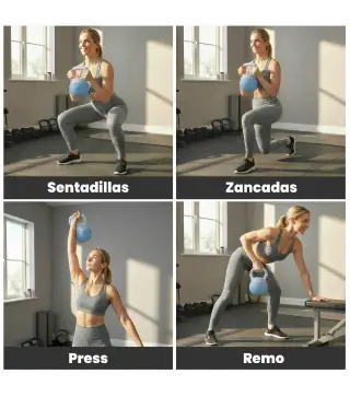 Pesa Rusa 8 kg Kettlebell Relleno de Arena Metálica y Mango Antideslizante para Entrenamiento 27x20x20 cm Azul Claro