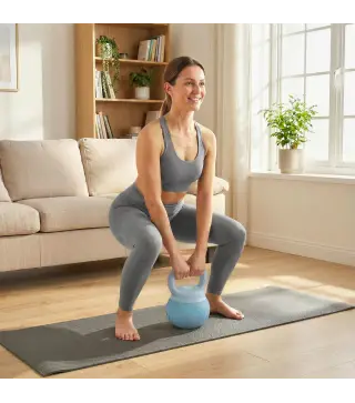 Pesa Rusa 8 kg Kettlebell Relleno de Arena Metálica y Mango Antideslizante para Entrenamiento 27x20x20 cm Azul Claro