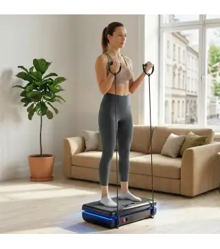 Plataforma Vibratoria con 120 Velocidades 5 Programas Pantalla LED Luz Mando a Distancia 2 Bandas Elásticas Negro