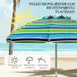 Sombrilla de Playa Ø178x205 cm con Reclinación 45° Altura Ajustable Anti-UV Impermeable y Bolsa de Transporte Multicolor