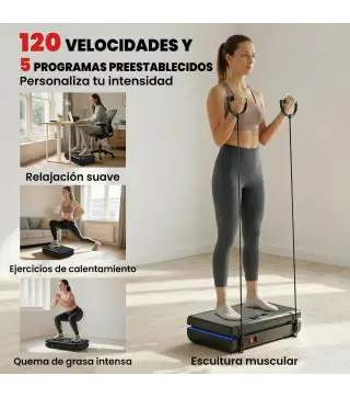Plataforma Vibratoria con 120 Velocidades 5 Programas Pantalla LED Luz Mando a Distancia 2 Bandas Elásticas Negro
