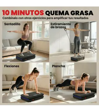 Plataforma Vibratoria con 120 Velocidades 5 Programas Pantalla LED Luz Mando a Distancia 2 Bandas Elásticas Negro