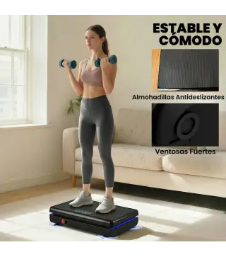 Plataforma Vibratoria con 120 Velocidades 5 Programas Pantalla LED Luz Mando a Distancia 2 Bandas Elásticas Negro