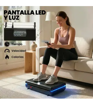 Plataforma Vibratoria con 120 Velocidades 5 Programas Pantalla LED Luz Mando a Distancia 2 Bandas Elásticas Negro