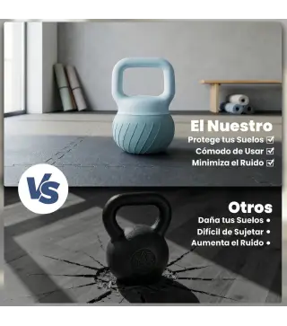Pesa Rusa 10 kg Kettlebell Relleno de Arena Metálica y Mango Antideslizante para Entrenamiento 24x24x32 cm Azul Claro