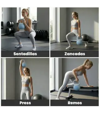 Pesa Rusa 10 kg Kettlebell Relleno de Arena Metálica y Mango Antideslizante para Entrenamiento 24x24x32 cm Azul Claro