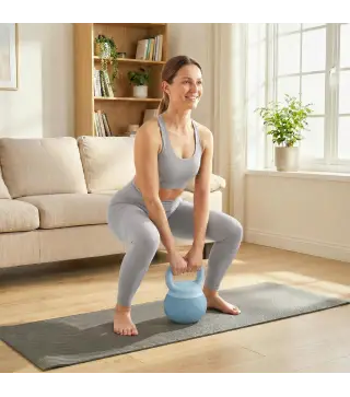 Pesa Rusa 10 kg Kettlebell Relleno de Arena Metálica y Mango Antideslizante para Entrenamiento 24x24x32 cm Azul Claro