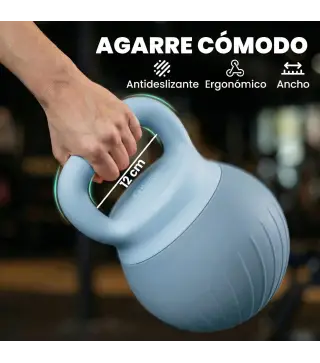 Pesa Rusa 6 kg Kettlebell Relleno de Arena Metálica y Mango Antideslizante para Entrenamiento 27x20x20 cm Azul Claro