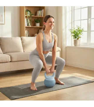 Pesa Rusa 6 kg Kettlebell Relleno de Arena Metálica y Mango Antideslizante para Entrenamiento 27x20x20 cm Azul Claro