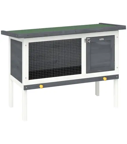 Conejera de Madera, Jaula para Conejos Medianos con Techo Asfáltico Abatible Bandeja Extraíble Puerta con Pestillo Gris