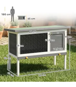 Conejera de Madera, Jaula para Conejos Medianos con Techo Asfáltico Abatible Bandeja Extraíble Puerta con Pestillo Gris