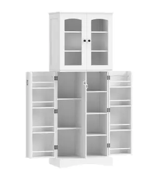 Armario Despensa Cocina con 4 Puertas con 8 Compartimentos 10 Estantes Alacena Moderna con 4 Estantes Ajustables Blanco