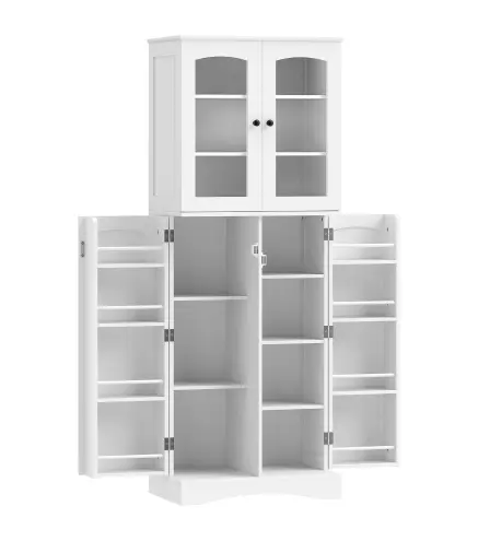 Armario Despensa Cocina con 4 Puertas con 8 Compartimentos 10 Estantes Alacena Moderna con 4 Estantes Ajustables Blanco