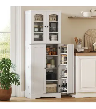 Armario Despensa Cocina con 4 Puertas con 8 Compartimentos 10 Estantes Alacena Moderna con 4 Estantes Ajustables Blanco