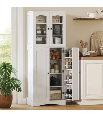 Armario Despensa Cocina con 4 Puertas con 8 Compartimentos 10 Estantes Alacena Moderna con 4 Estantes Ajustables Blanco