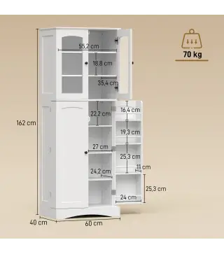 Armario Despensa Cocina con 4 Puertas con 8 Compartimentos 10 Estantes Alacena Moderna con 4 Estantes Ajustables Blanco