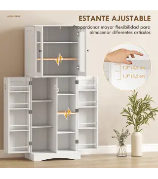 Armario Despensa Cocina con 4 Puertas con 8 Compartimentos 10 Estantes Alacena Moderna con 4 Estantes Ajustables Blanco
