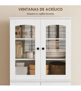Armario Despensa Cocina con 4 Puertas con 8 Compartimentos 10 Estantes Alacena Moderna con 4 Estantes Ajustables Blanco