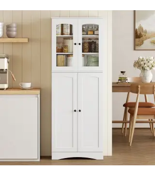 Armario Despensa Cocina con 4 Puertas con 8 Compartimentos 10 Estantes Alacena Moderna con 4 Estantes Ajustables Blanco