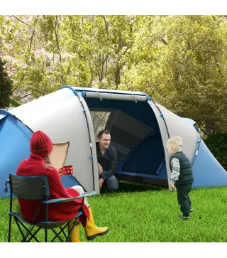 Tienda de Campaña Familiar para 4-6 Personas con 2 Habitaciones y Bolsa de Transporte 430x230x170 cm Azul y Blanco