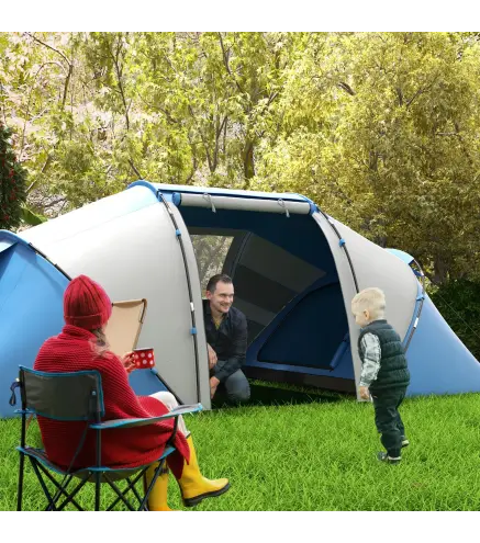 Tienda de Campaña Familiar para 4-6 Personas con 2 Habitaciones y Bolsa de Transporte 430x230x170 cm Azul y Blanco