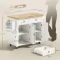 Isla de Cocina con Ruedas Mueble Auxiliar de Cocina con Especiero y Barra Lateral 111x44,5x82,5 cm Blanco