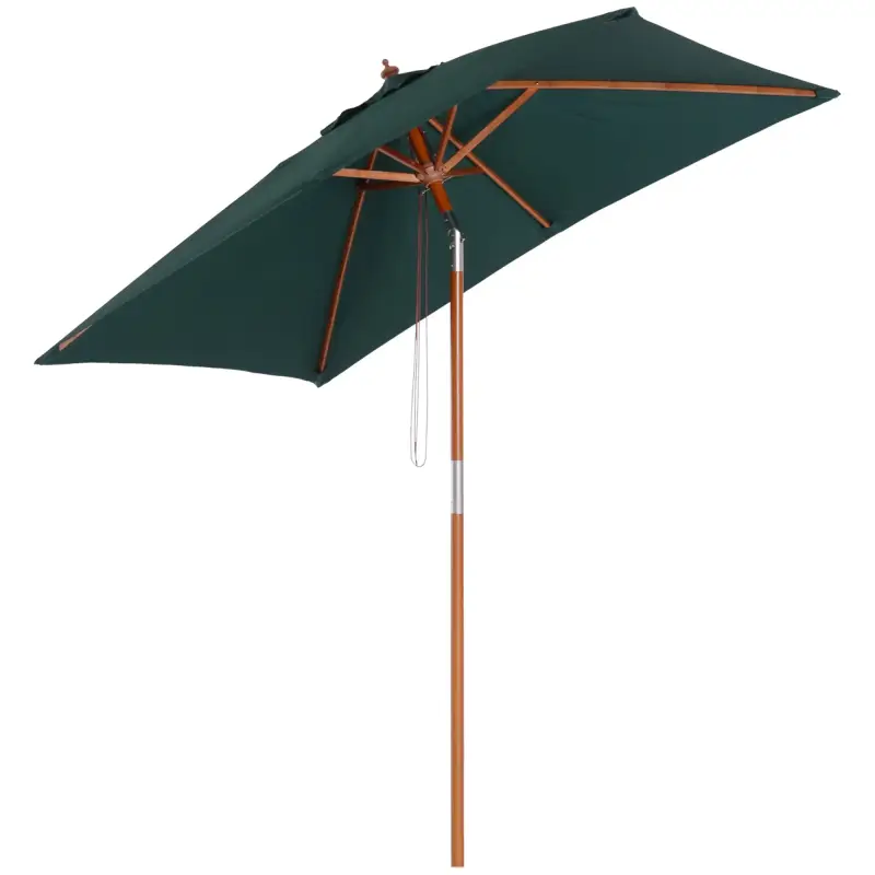 Sombrilla Terraza Exterior 200x150 cm Sombrilla de Jardín Rectangular con Ángulo Ajustable Mástil de Madera y Manivela Parasol p