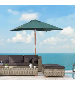 Sombrilla Terraza Exterior 200x150 cm Sombrilla de Jardín Rectangular con Ángulo Ajustable Mástil de Madera y Manivela Parasol p