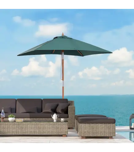 Sombrilla Terraza Exterior 200x150 cm Sombrilla de Jardín Rectangular con Ángulo Ajustable Mástil de Madera y Manivela Parasol p