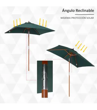 Sombrilla Terraza Exterior 200x150 cm Sombrilla de Jardín Rectangular con Ángulo Ajustable Mástil de Madera y Manivela Parasol p